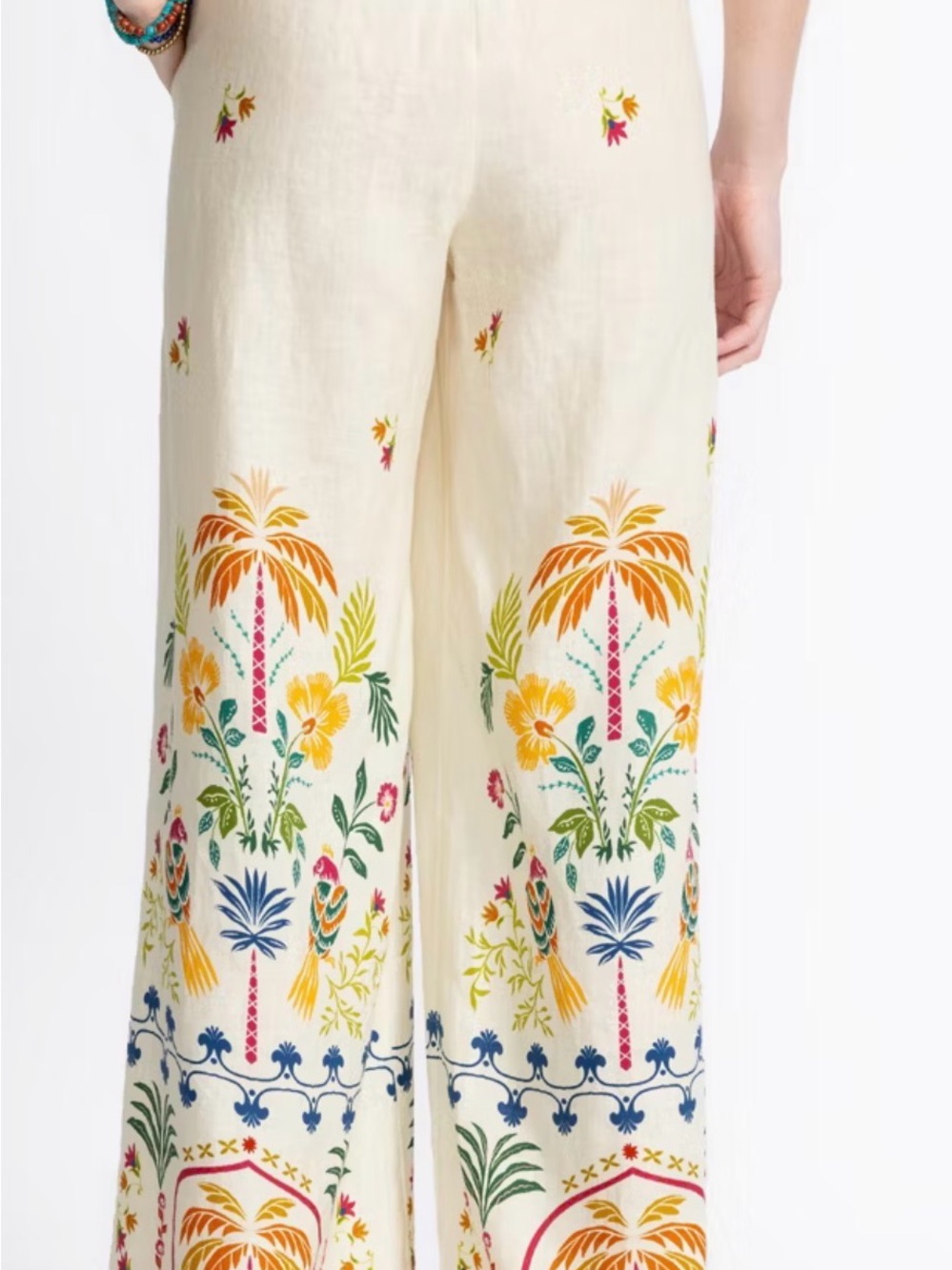 Johnny Was LINEN Cream with Tropical Print Wide Leg Pant NWT